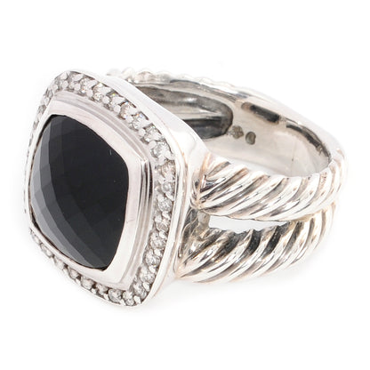 David Yurman Sterling Silver Diamond Black Onyx 11mm Albion Ring 50 5.5 6 of 10