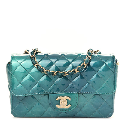 Chanel Shaded Patent Calfskin Quilted Mini Rectangular Flap Green Blue 1 of 10