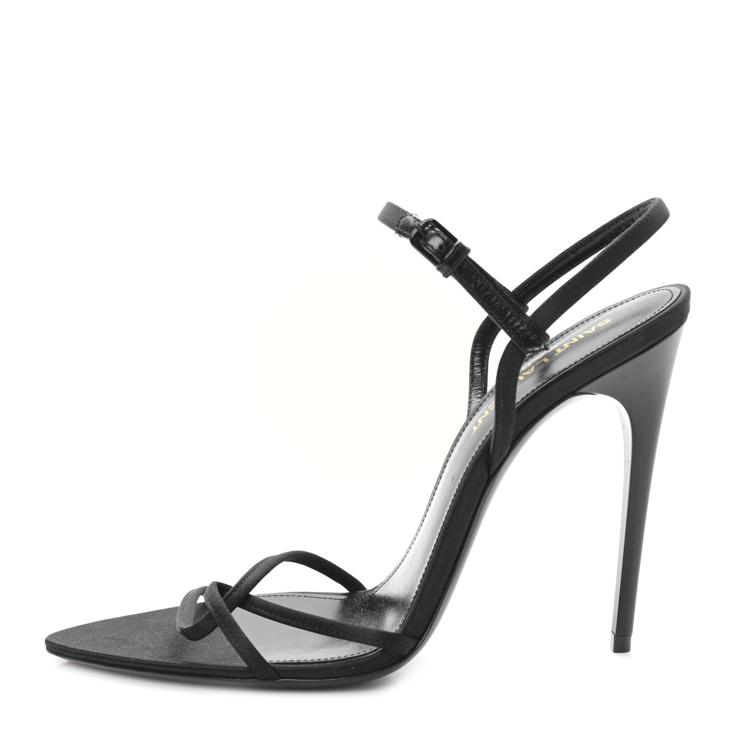 Saint Laurent Crepe Satin Clara 110 Ankle Strap Sandals 36.5 Black 1 of 7