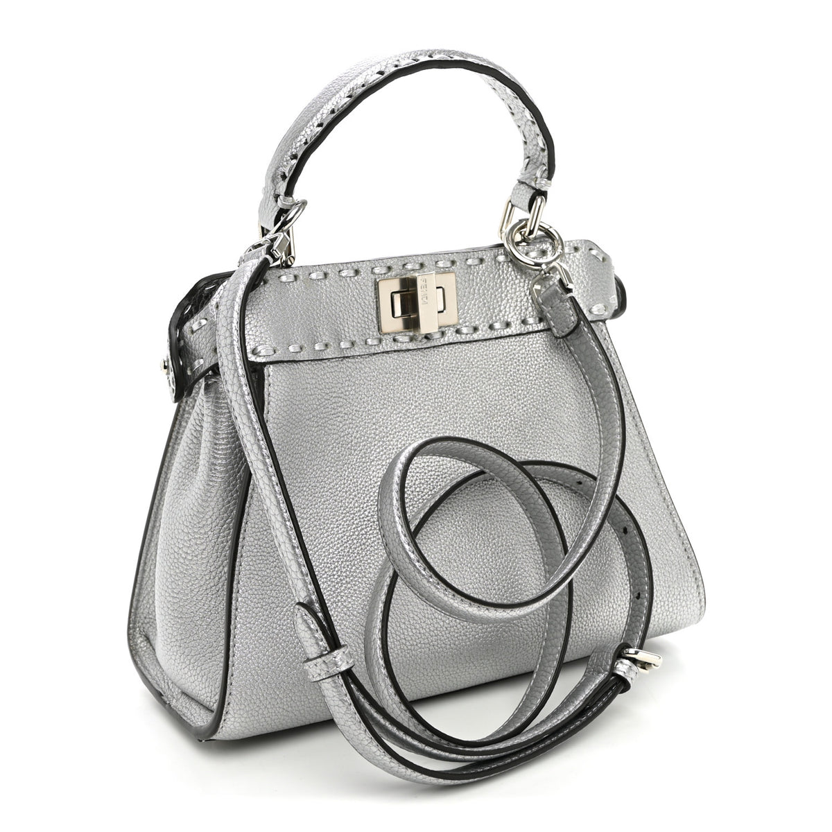 Cuoio Romano Lux Selleria Mini Peekaboo Iconic Satchel Argento
