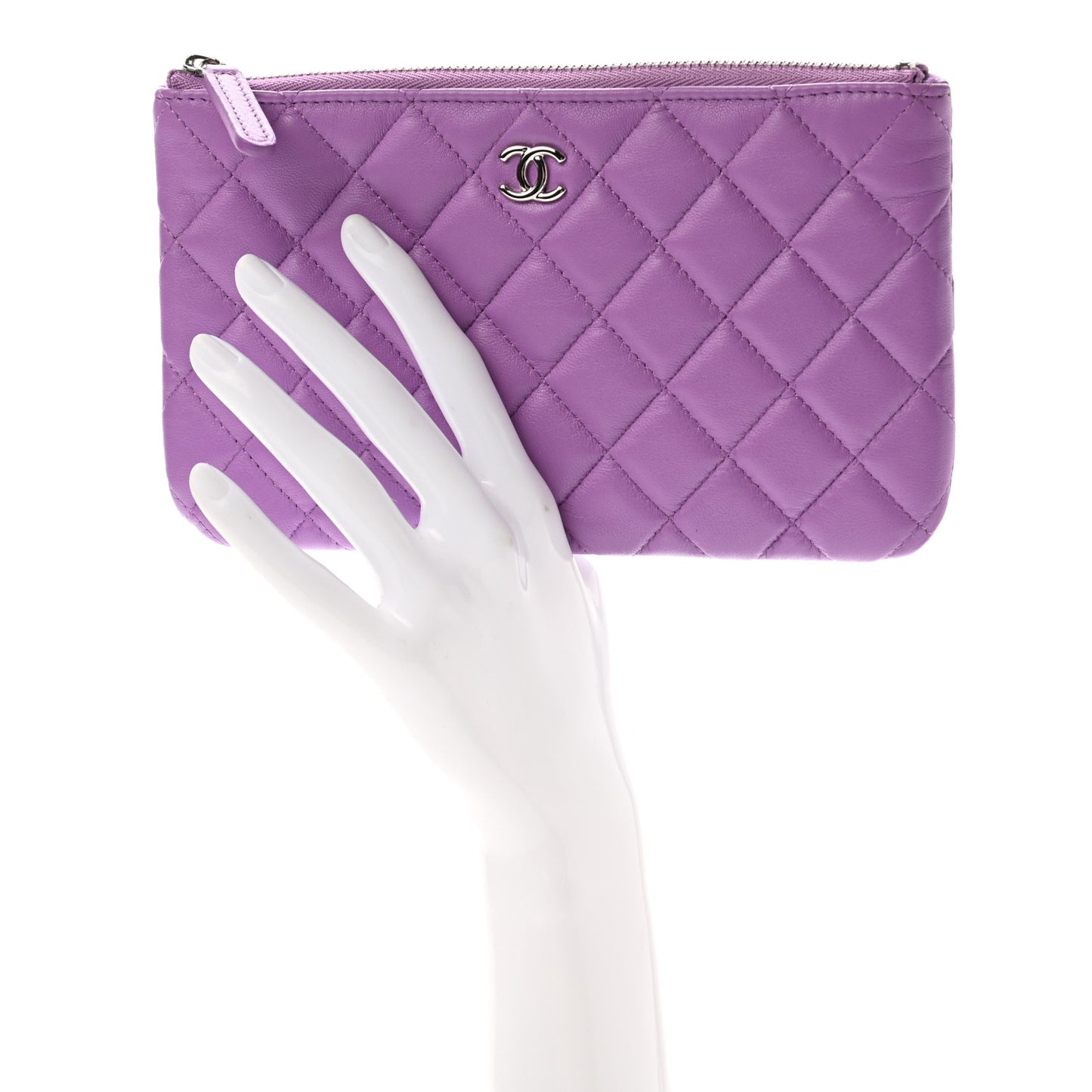 Lambskin Quilted Zipped Pouch Purple