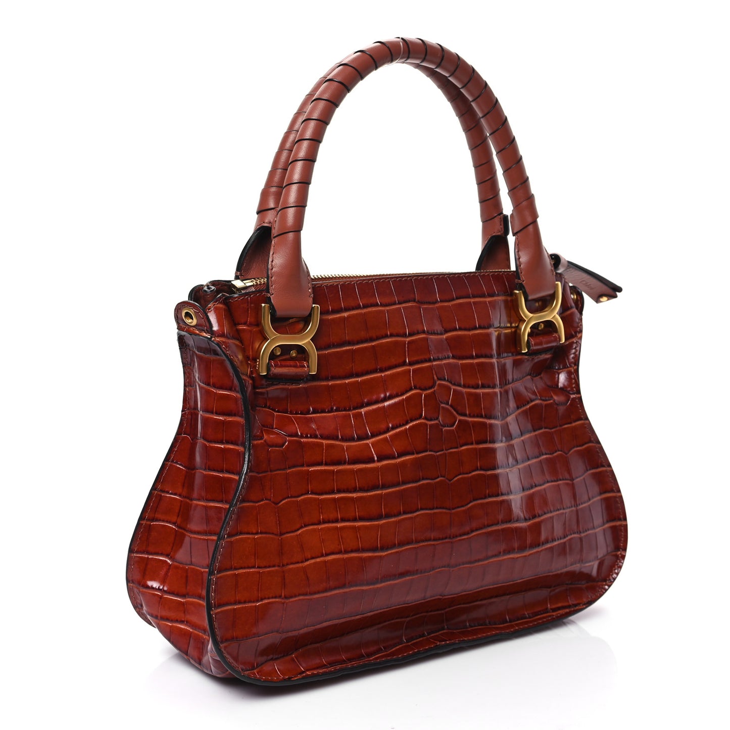 Calfskin Crocodile Embossed Medium Marcie Satchel Mahogany