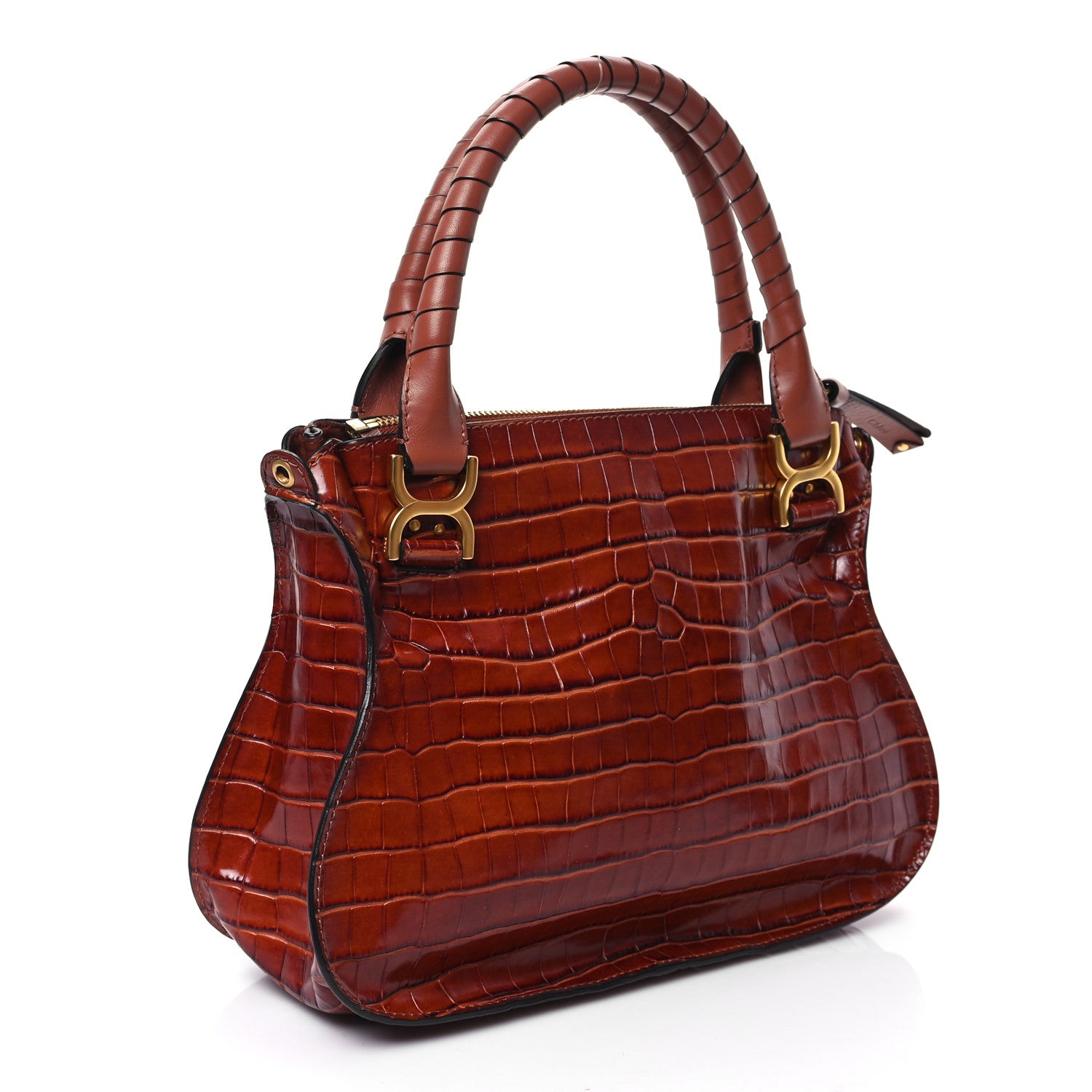 Chloe Calfskin Crocodile Embossed Medium Marcie Satchel Mahogany 2 of 12