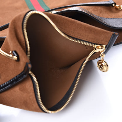 Gucci Suede Patent Maxi Rajah Chain Tote Nocciola Black 9 of 12