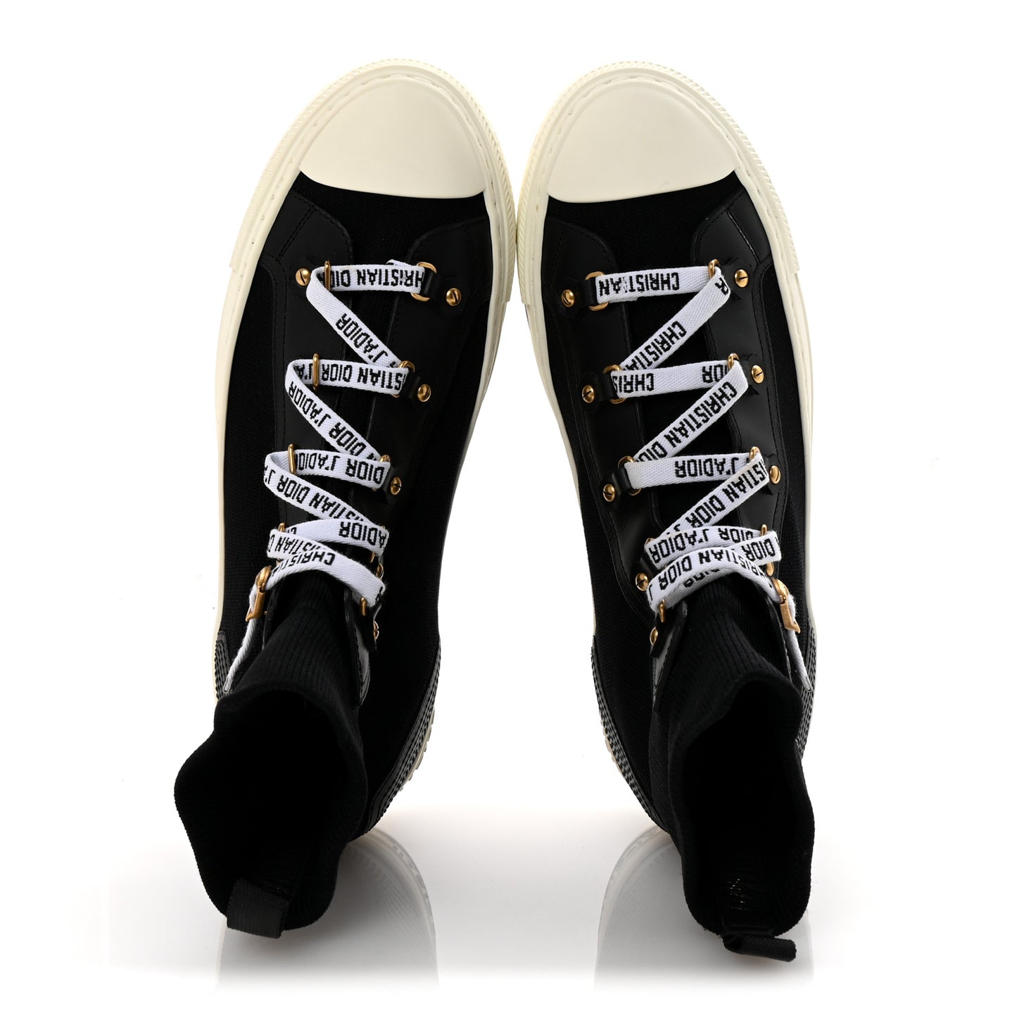 Technical Knit Calfskin Womens Walk'N'Dior High Top Sneakers 38.5 Black