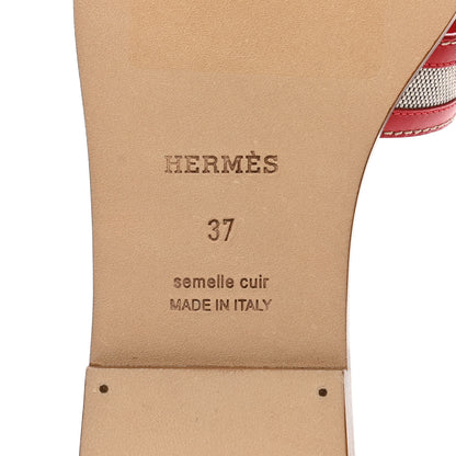 Hermes Canvas Calfskin Oran Sandals 37 Prunoir Rouge A Levre 6 of 9