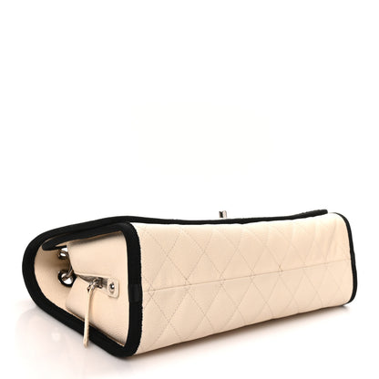 Chanel Caviar Grosgrain Quilted Top Handle CC Flap Beige Black 3 of 9