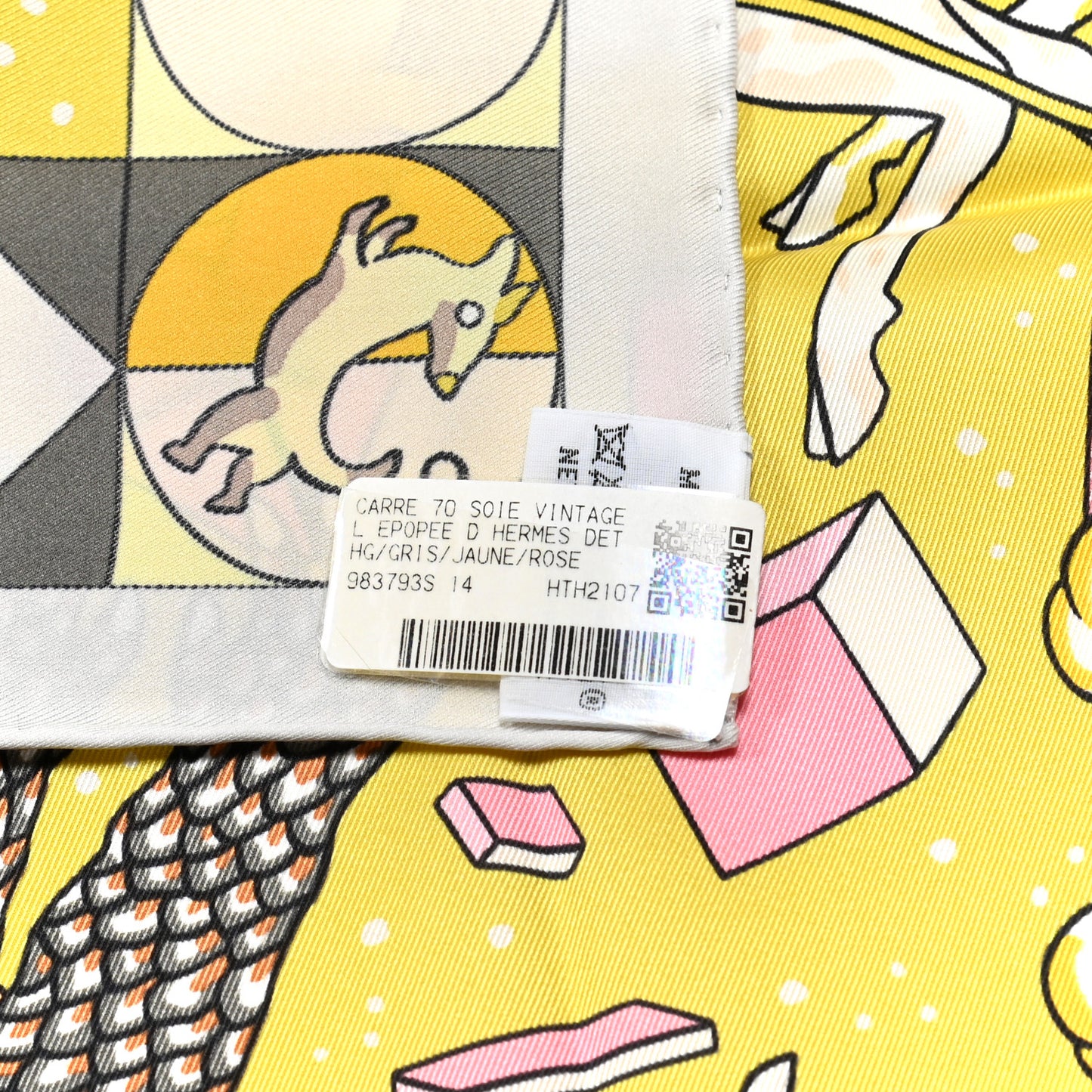 Silk L'Epopee D'Hermes Detail Scarf 70 Gris Jaune Rose