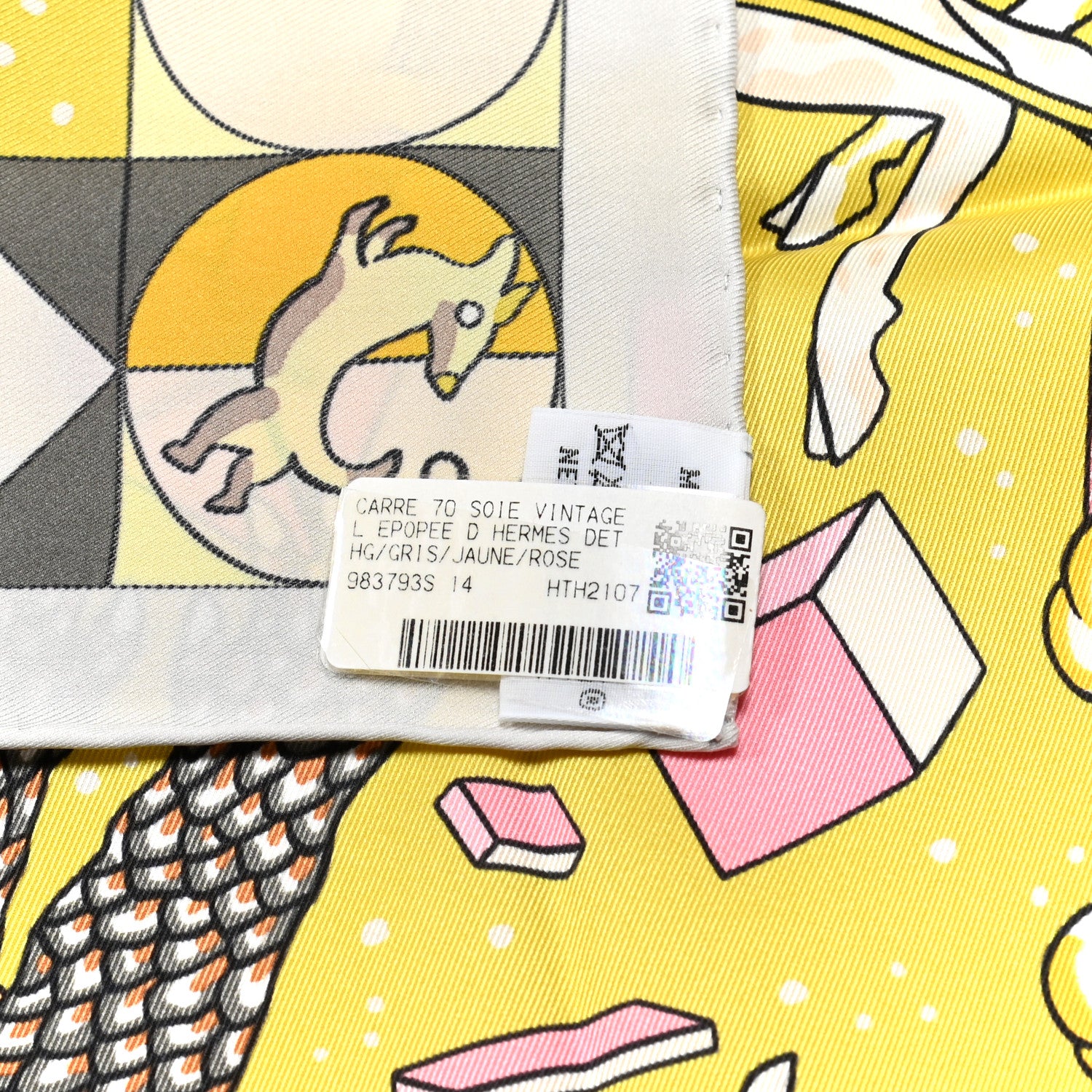 Hermes Silk L'Epopee D'Hermes Detail Scarf 70 Gris Jaune Rose 2 of 6