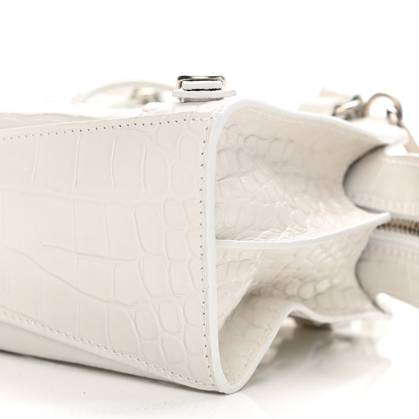 Extra Supple Calfskin Crocodile Embossed Neo Classic Silver Hardware Mini City White