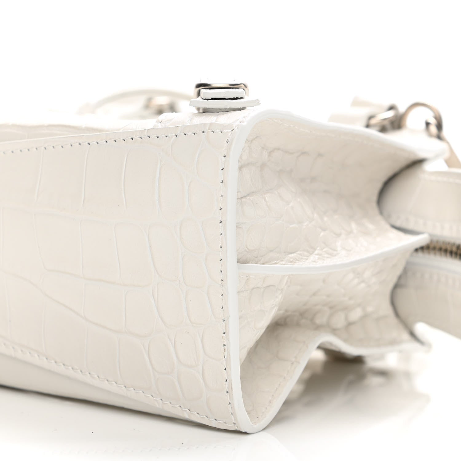 Balenciaga Extra Supple Calfskin Crocodile Embossed Neo Classic Silver Hardware Mini City White 10 of 11
