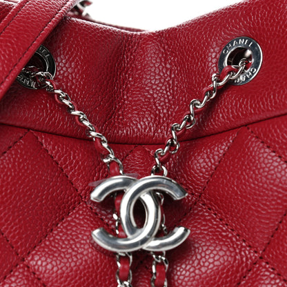 Chanel Caviar Flat Quilted CC Chain Bucket Drawstring Bag Dark Pink 8 of 10