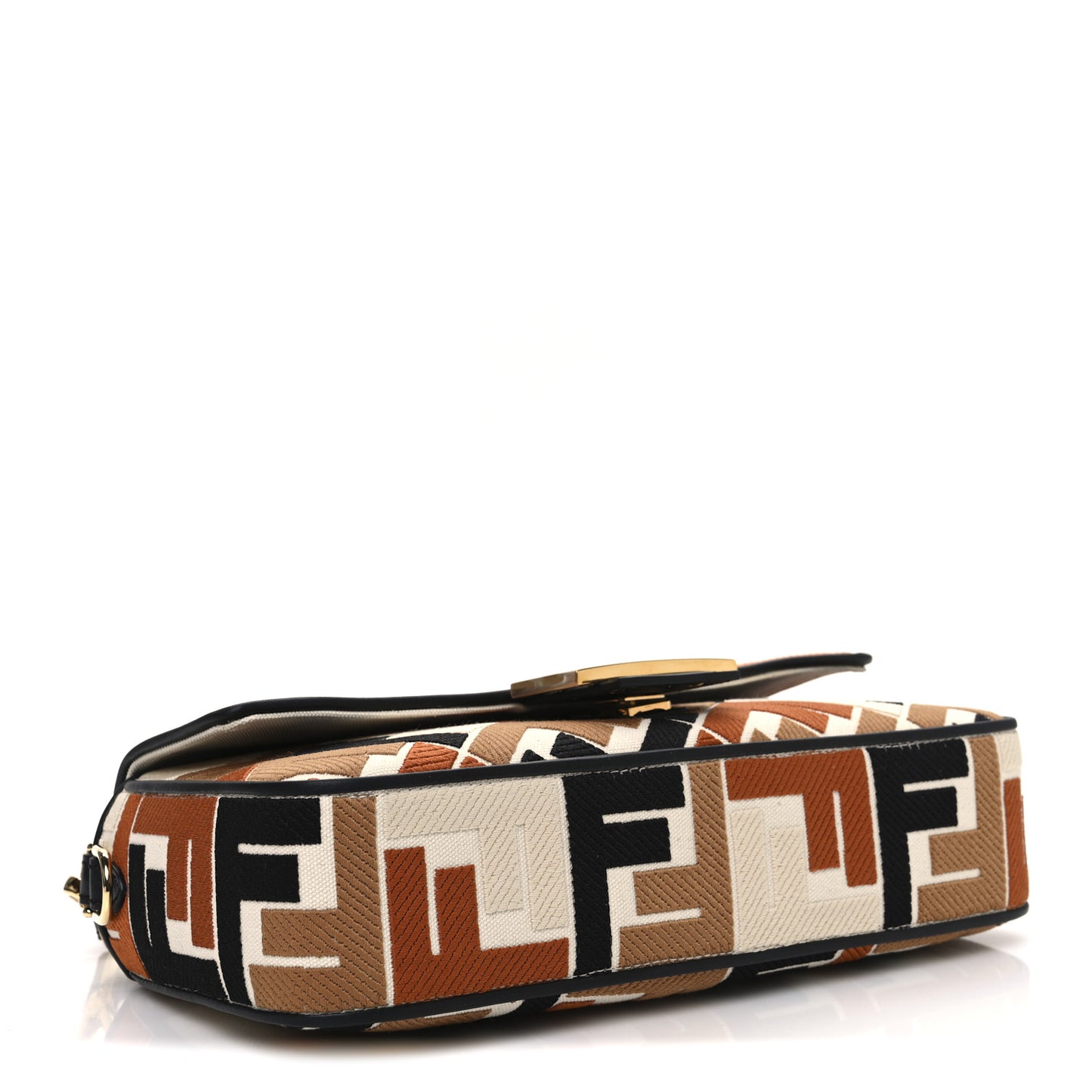 Canvas Vitello Seta FF Multicolor Embroidered Baguette Brandy Black