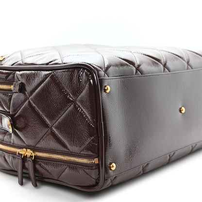Chanel Patent Crumpled Calfskin Quilted Travel Bowling Bag Dark Brown 9 of 10