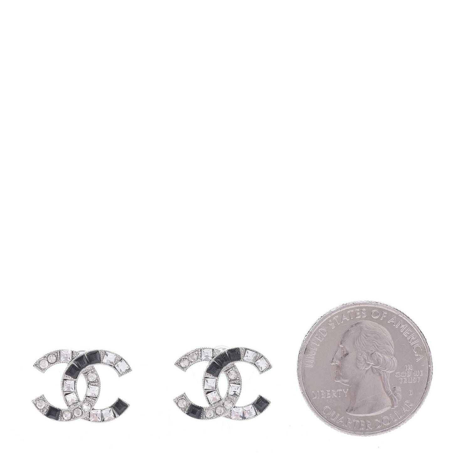 Baguette Crystal CC Earrings Silver Black