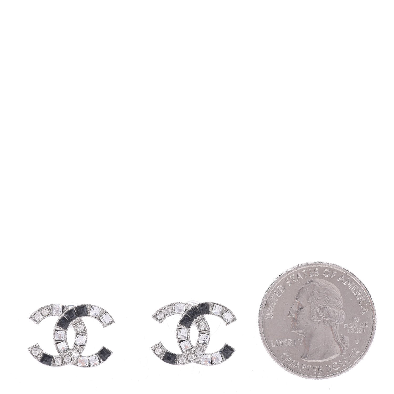 Chanel Baguette Crystal CC Earrings Silver Black 2 of 4