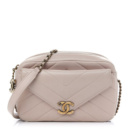 Chanel Shiny Lambskin Chevron Stitched Small Coco Camera Case Beige 1 of 12
