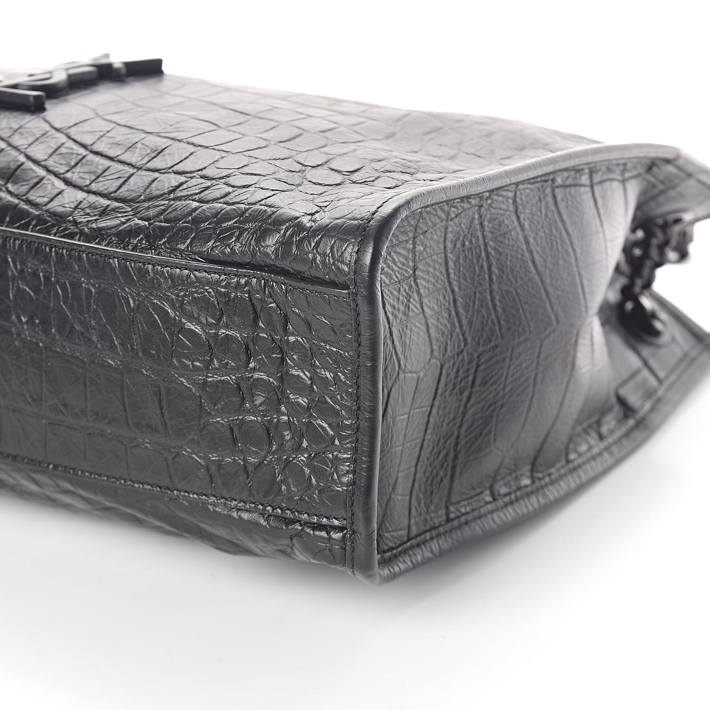 Calfskin Crocodile Embossed Monogram Medium Niki Shopping Bag Black