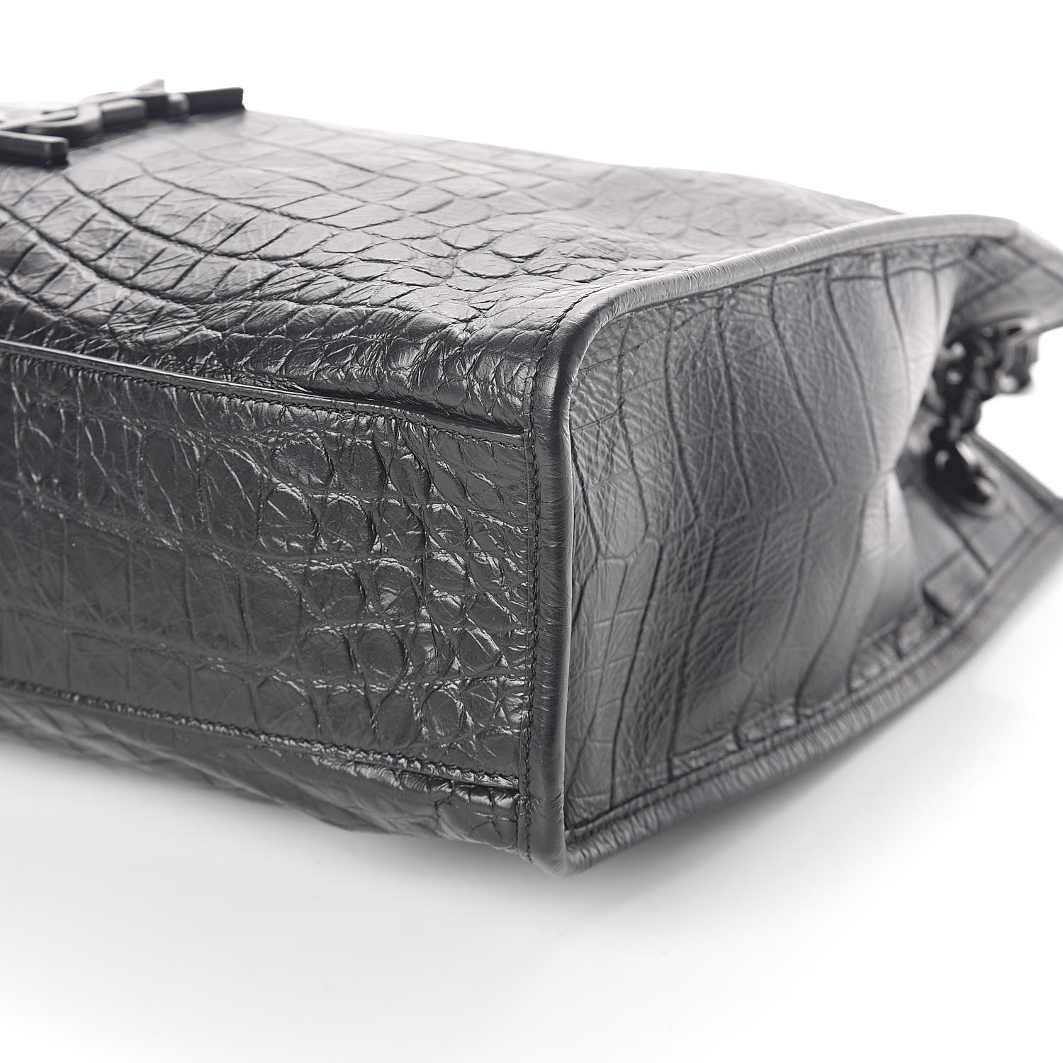 Saint Laurent Calfskin Crocodile Embossed Monogram Medium Niki Shopping Bag Black 9 of 9