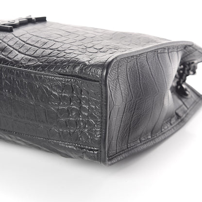 Saint Laurent Calfskin Crocodile Embossed Monogram Medium Niki Shopping Bag Black 9 of 9