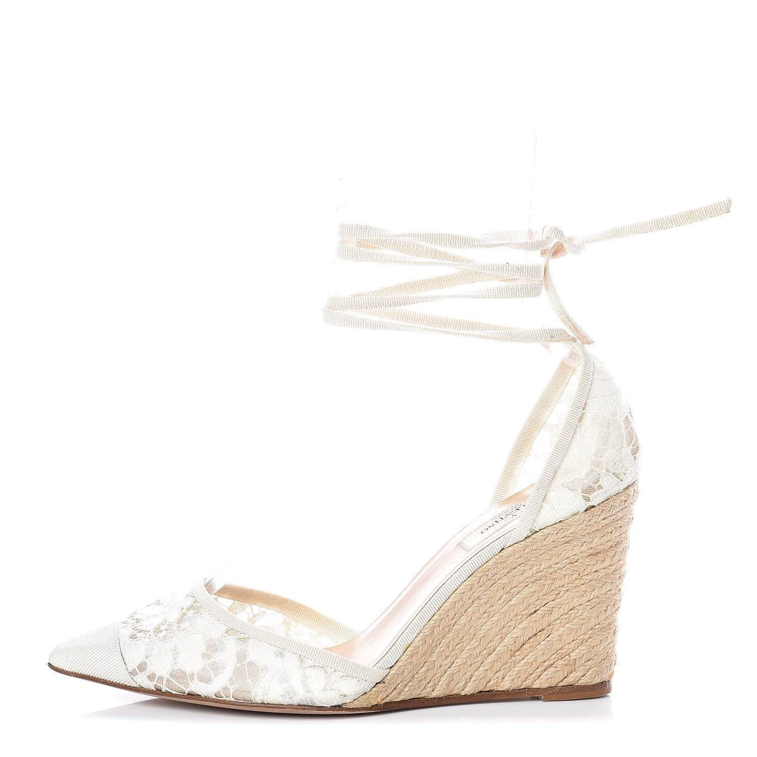 Valentino Garavani Lace Ankle Wrap Espadrille Wedges 39 White 1 of 11