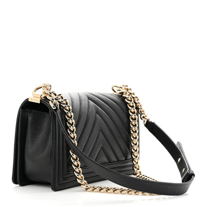 Chanel Caviar Chevron Quilted Medium Boy Flap Black 3 of 13