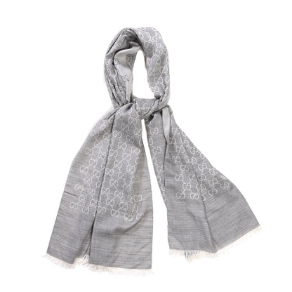 Gucci Wool Silk GG Monogram GGNat Scarf Lead 1 of 5
