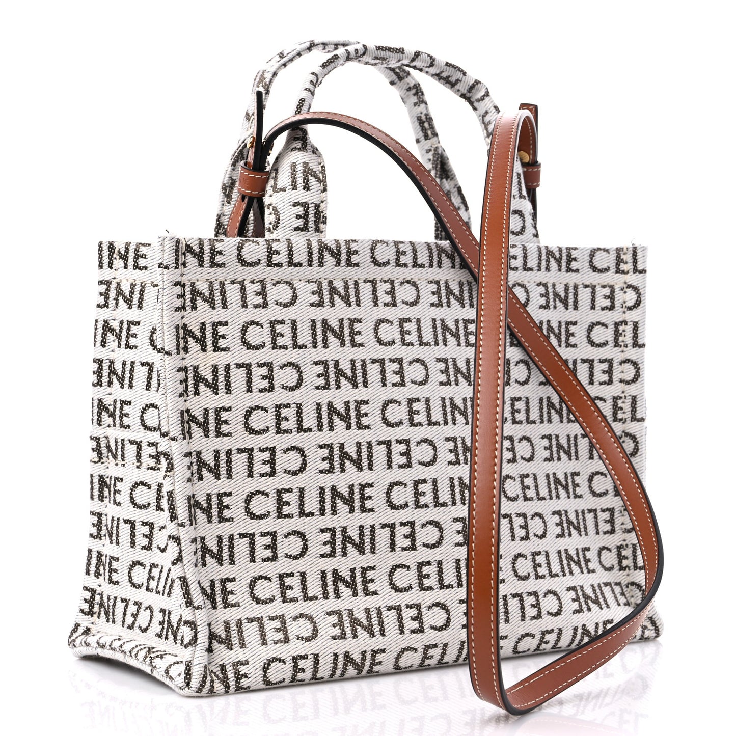 Canvas Calfskin All Over Print Small Cabas Thais White Tan