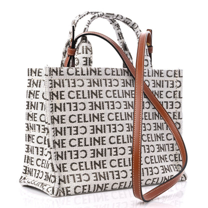 Celine Canvas Calfskin All Over Print Small Cabas Thais White Tan 4 of 9
