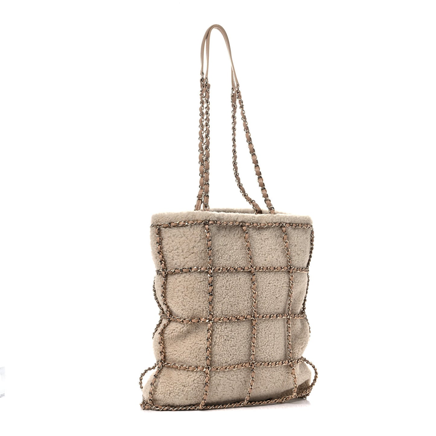 Shearling Small Shopping Chain Bag Beige