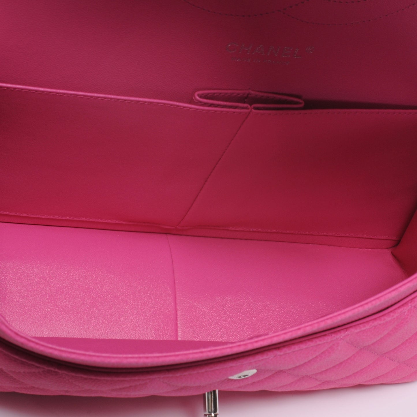 Iridescent Caviar Jumbo Double Flap Hot Pink