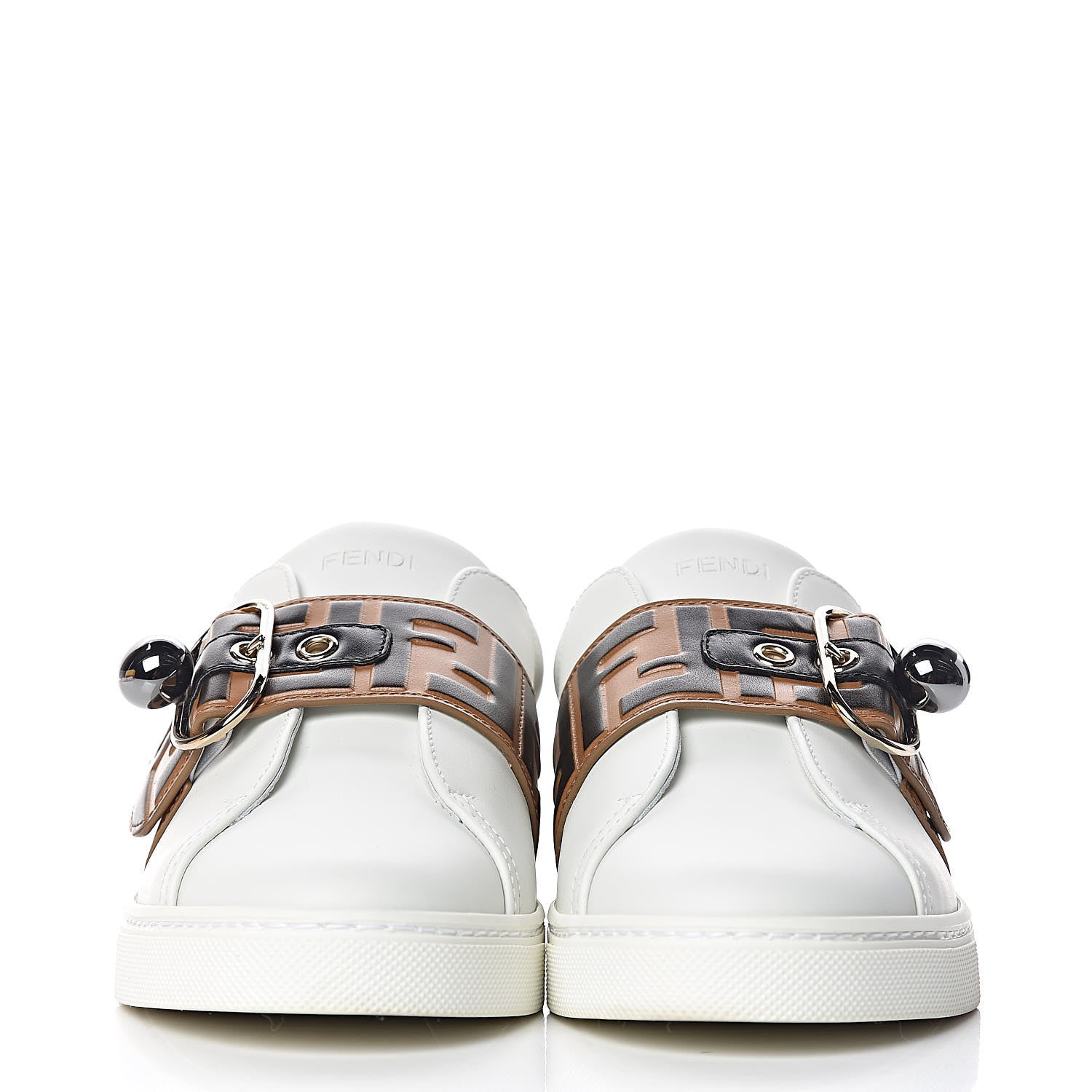 Fendi Vitello FF Embossed Pearland Slip On Sneakers 37 White Tobacco Moro 2 of 8