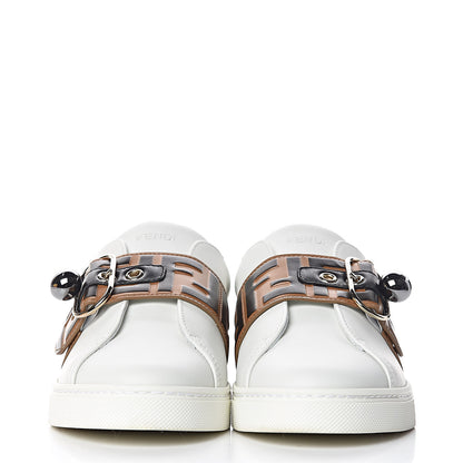 Fendi Vitello FF Embossed Pearland Slip On Sneakers 37 White Tobacco Moro 2 of 8