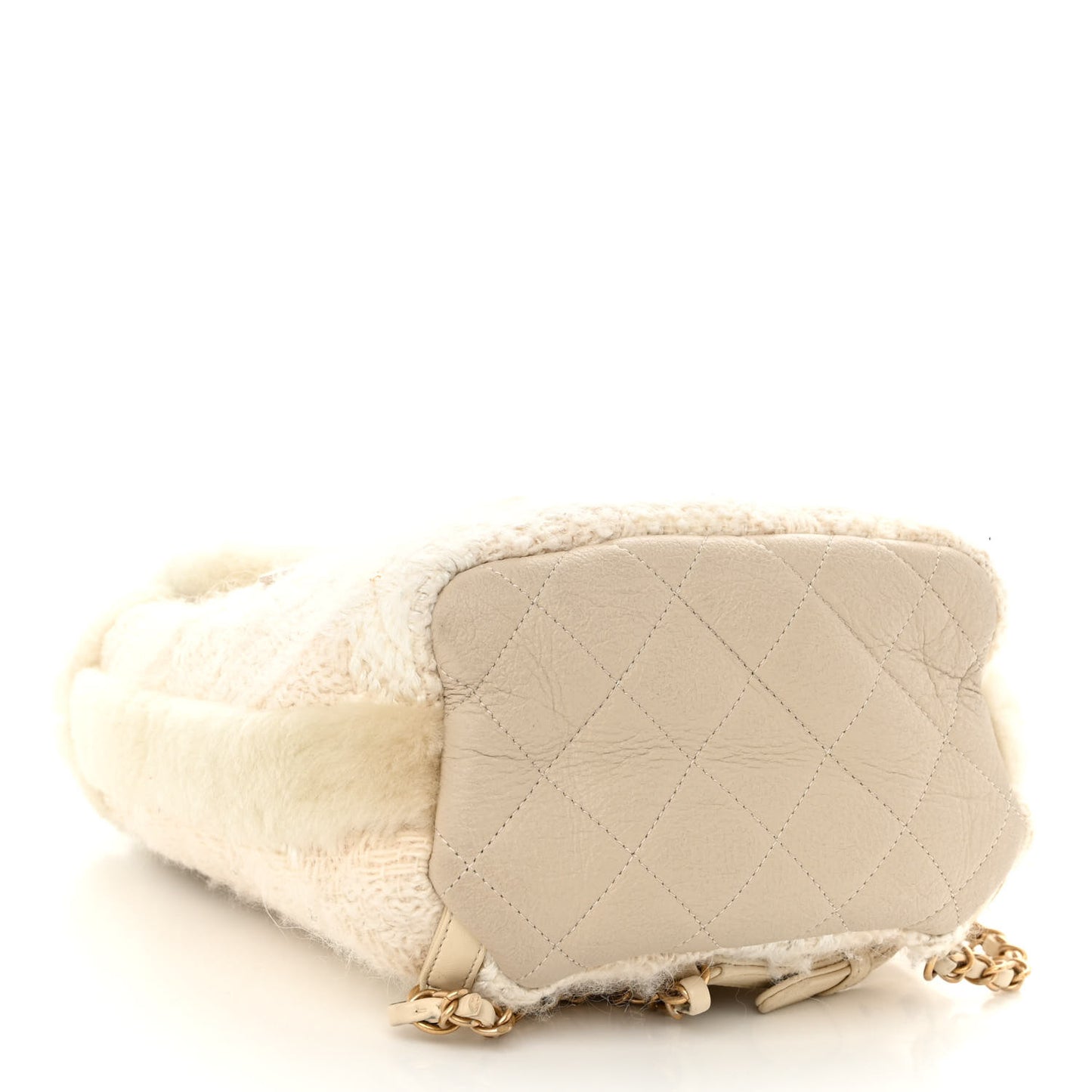 Tweed Shearling Quilted CC Backpack White