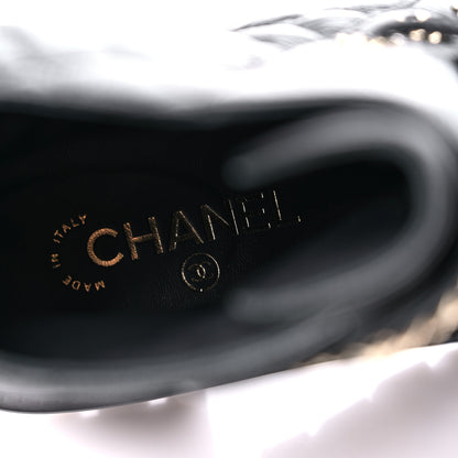 Chanel Shiny Lambskin Quilted Lace Up Combat Boots 38 Black 6 of 8
