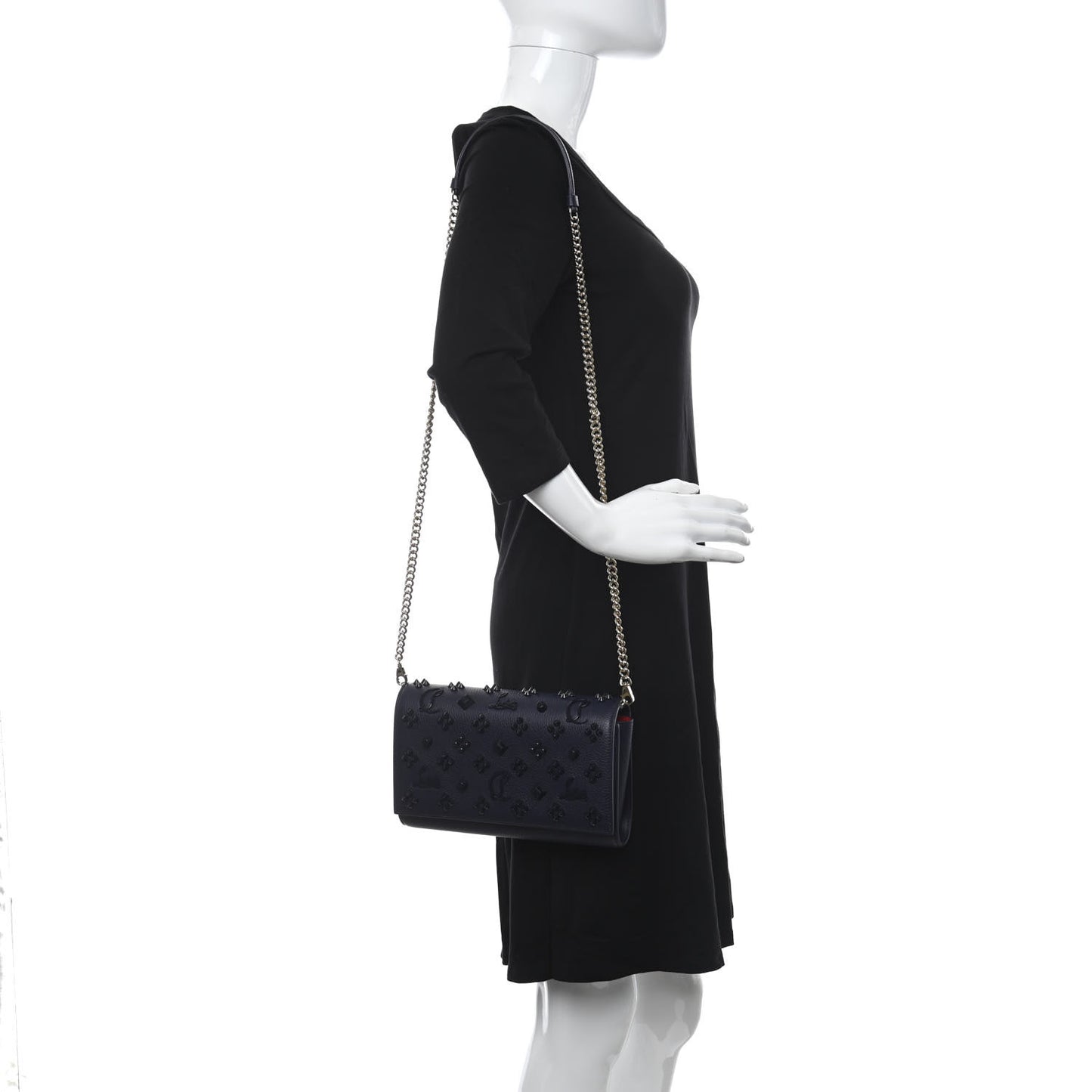 Calfskin Spikes Loubinthesky Paloma Clutch Navy