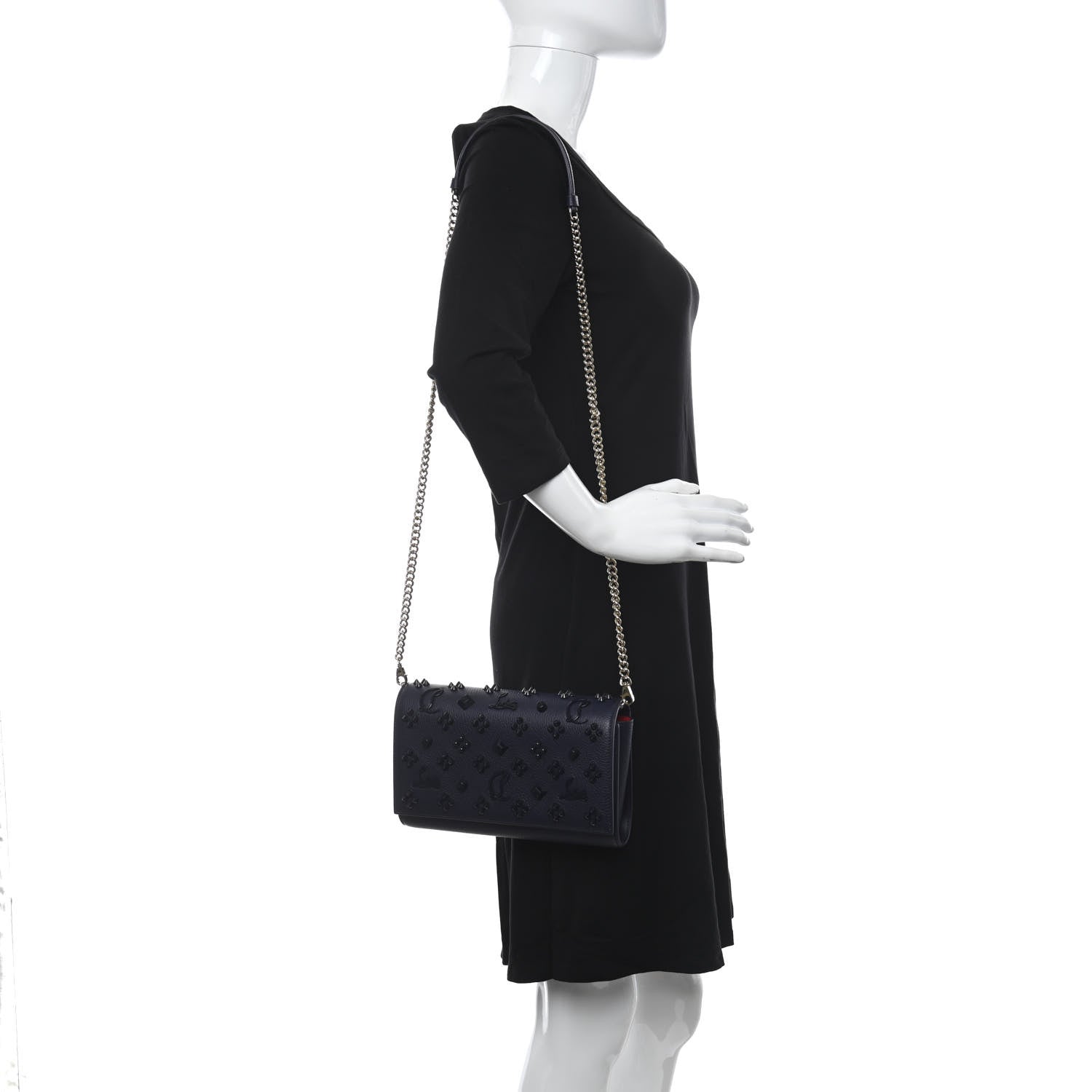 Christian Louboutin Calfskin Spikes Loubinthesky Paloma Clutch Navy 2 of 10