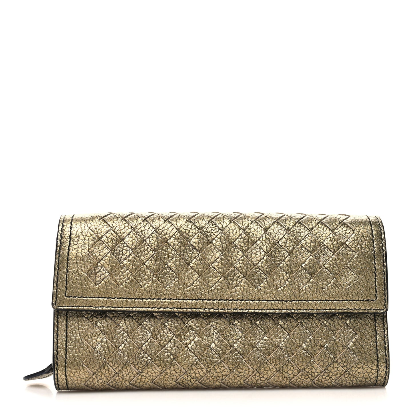 Metallic Nappa Intrecciato Continental Flap Wallet Champagne