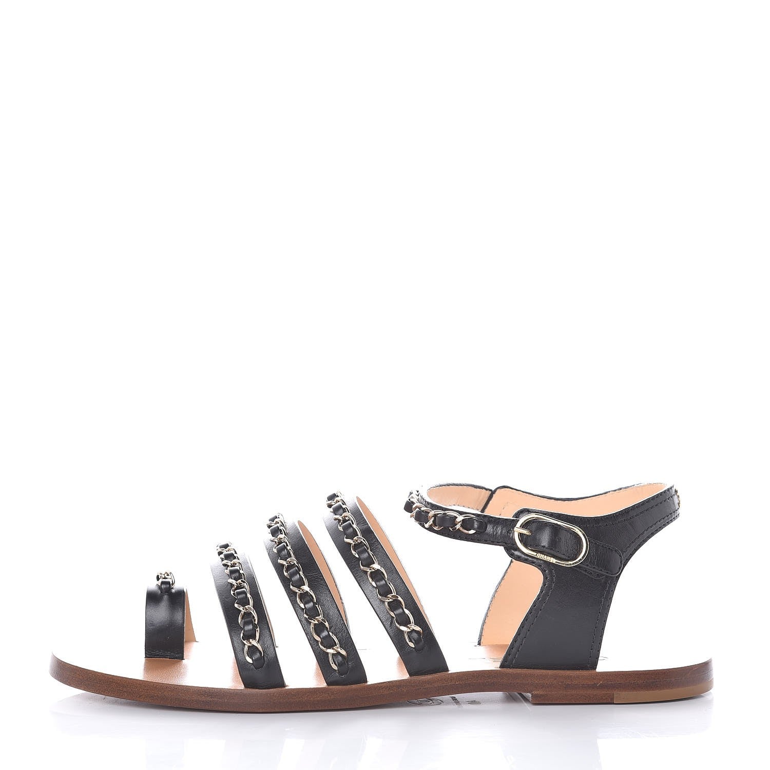 Chanel Calfskin Fantasy Chain Flat Sandals 40 Black 1 of 8