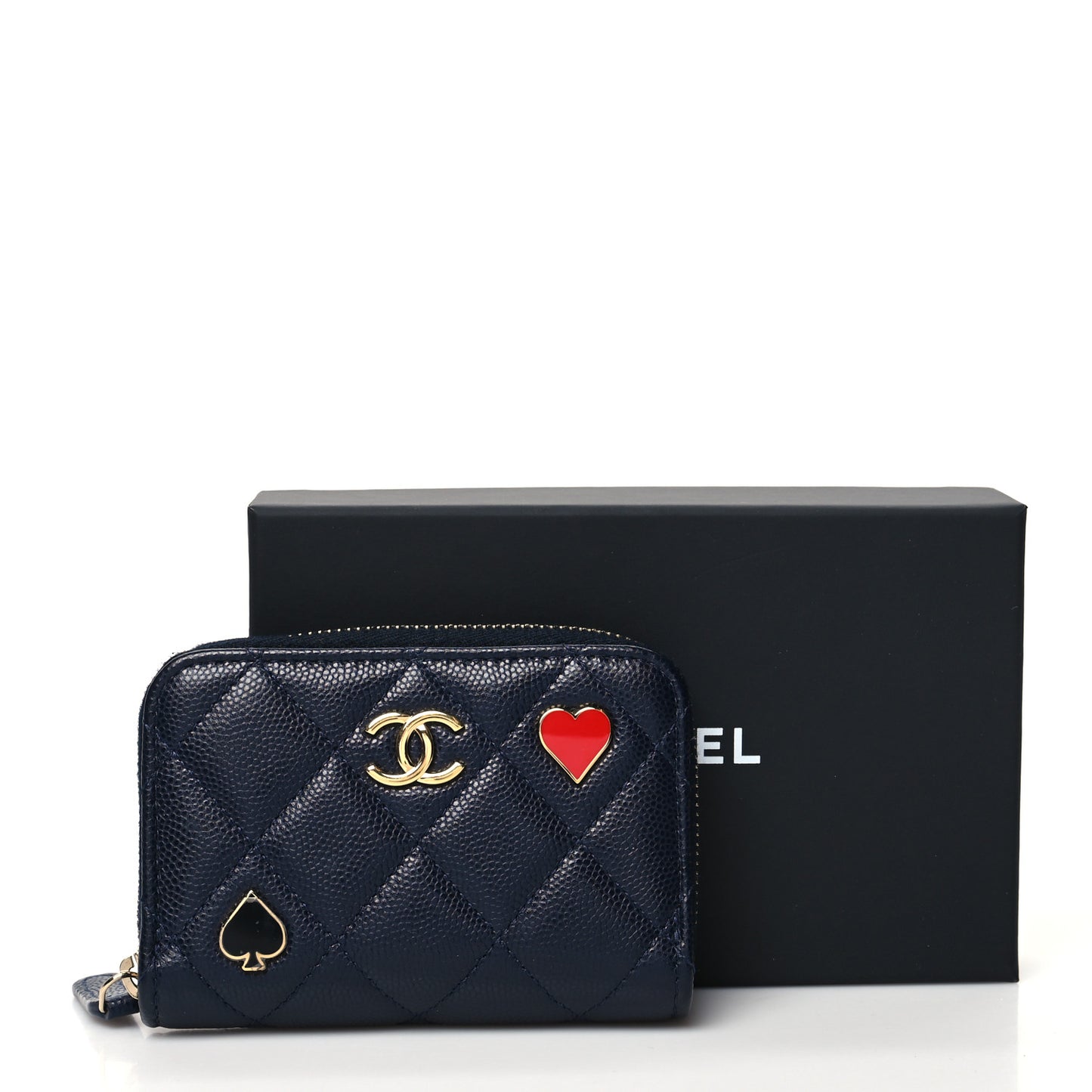 Caviar Enamel Coco Casino Quilted Zip Coin Purse Navy Blue