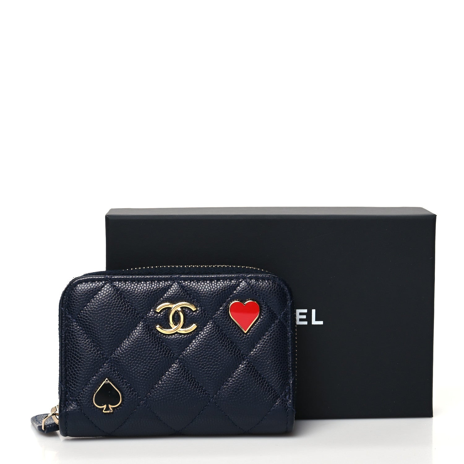 Chanel Caviar Enamel Coco Casino Quilted Zip Coin Purse Navy Blue 12 of 12