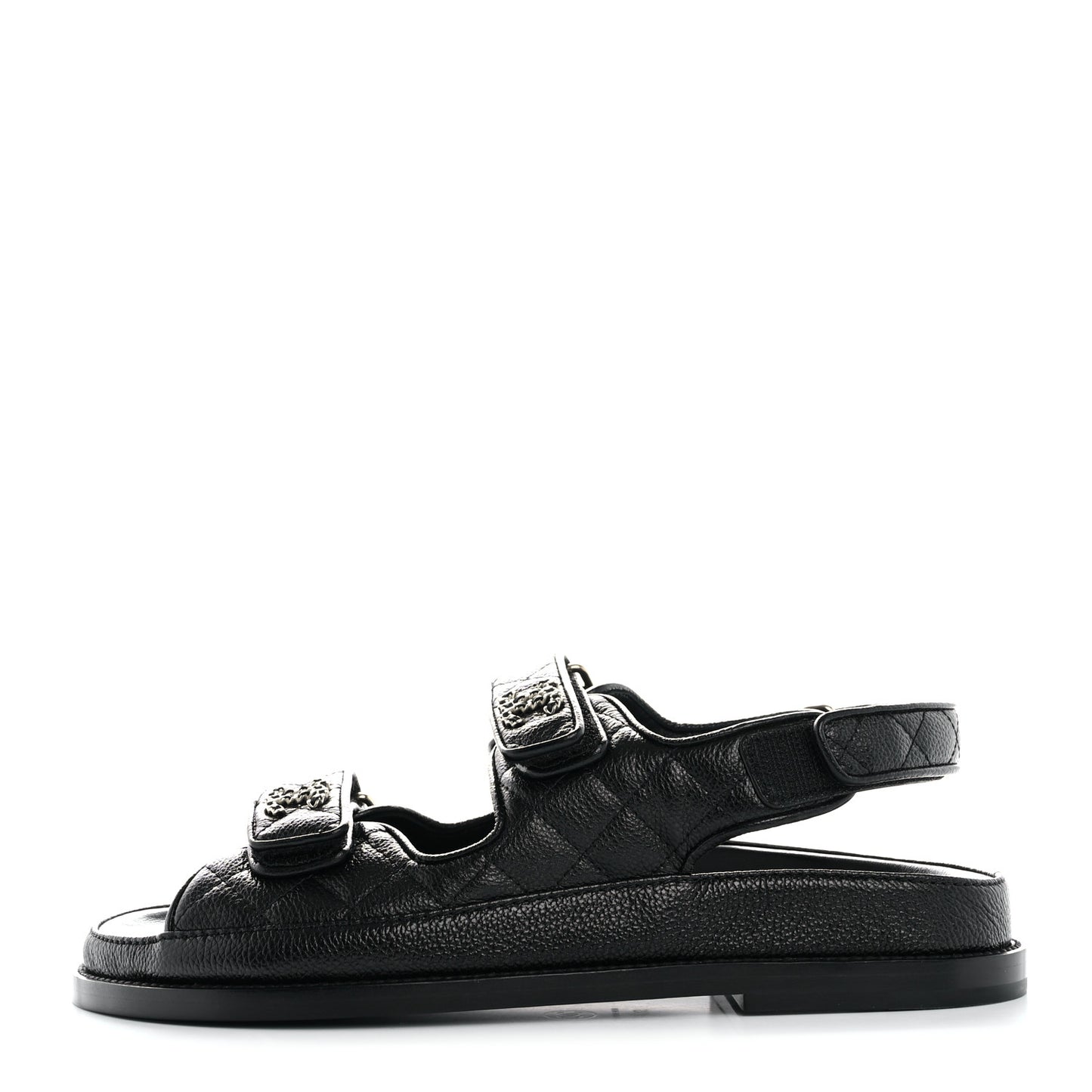 Grained Calfskin Velcro Dad Sandals 37.5 Black