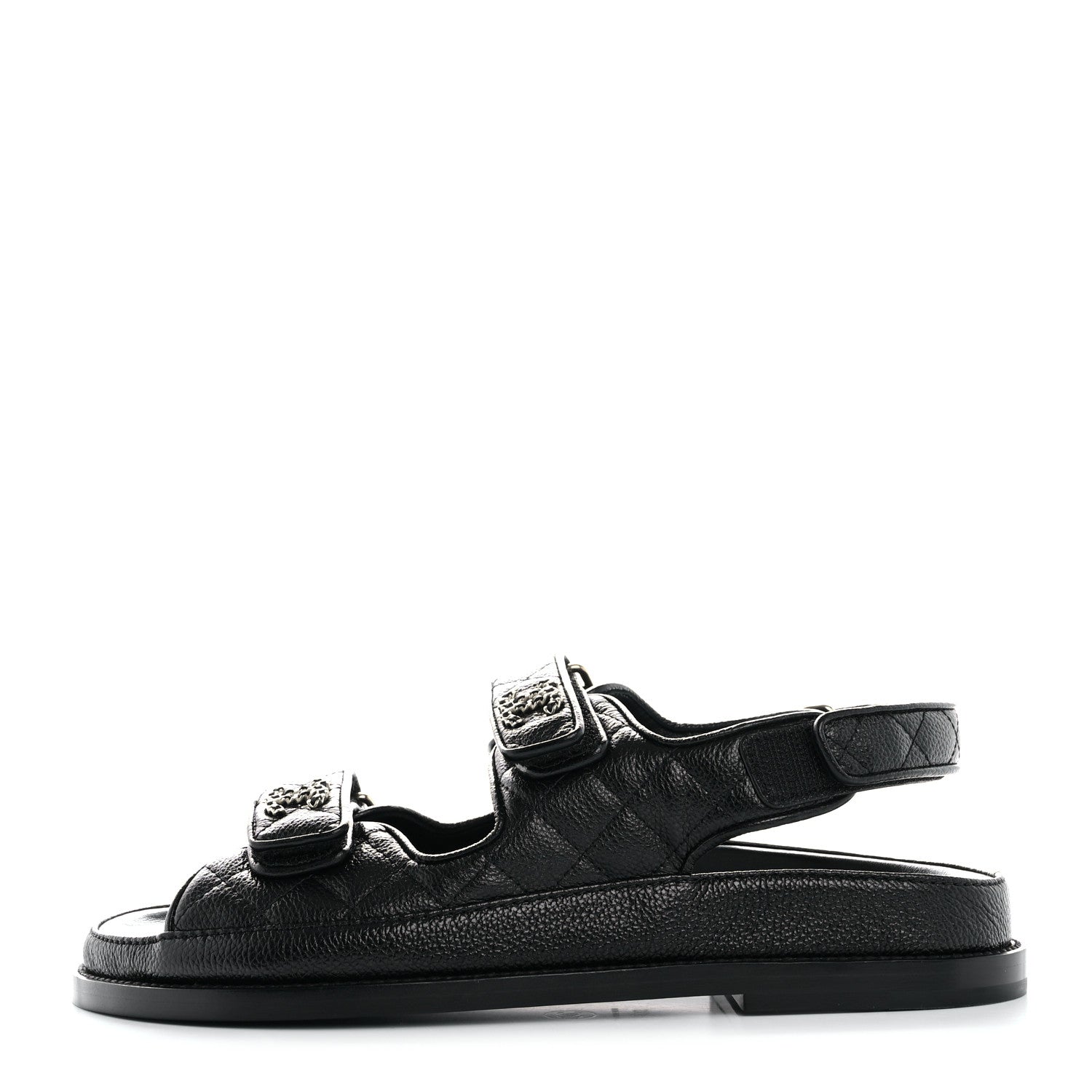 Chanel Grained Calfskin Velcro Dad Sandals 37.5 Black 1 of 10