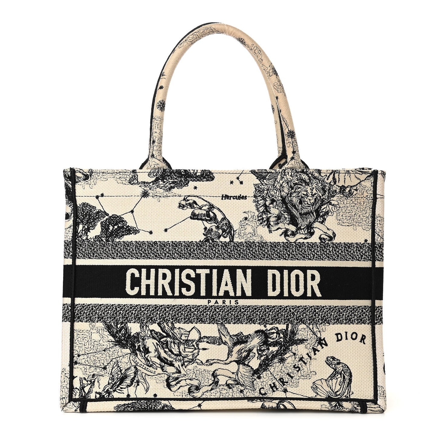 Canvas Zodiac Toile De Jouy Embroidered Medium Book Tote Latte