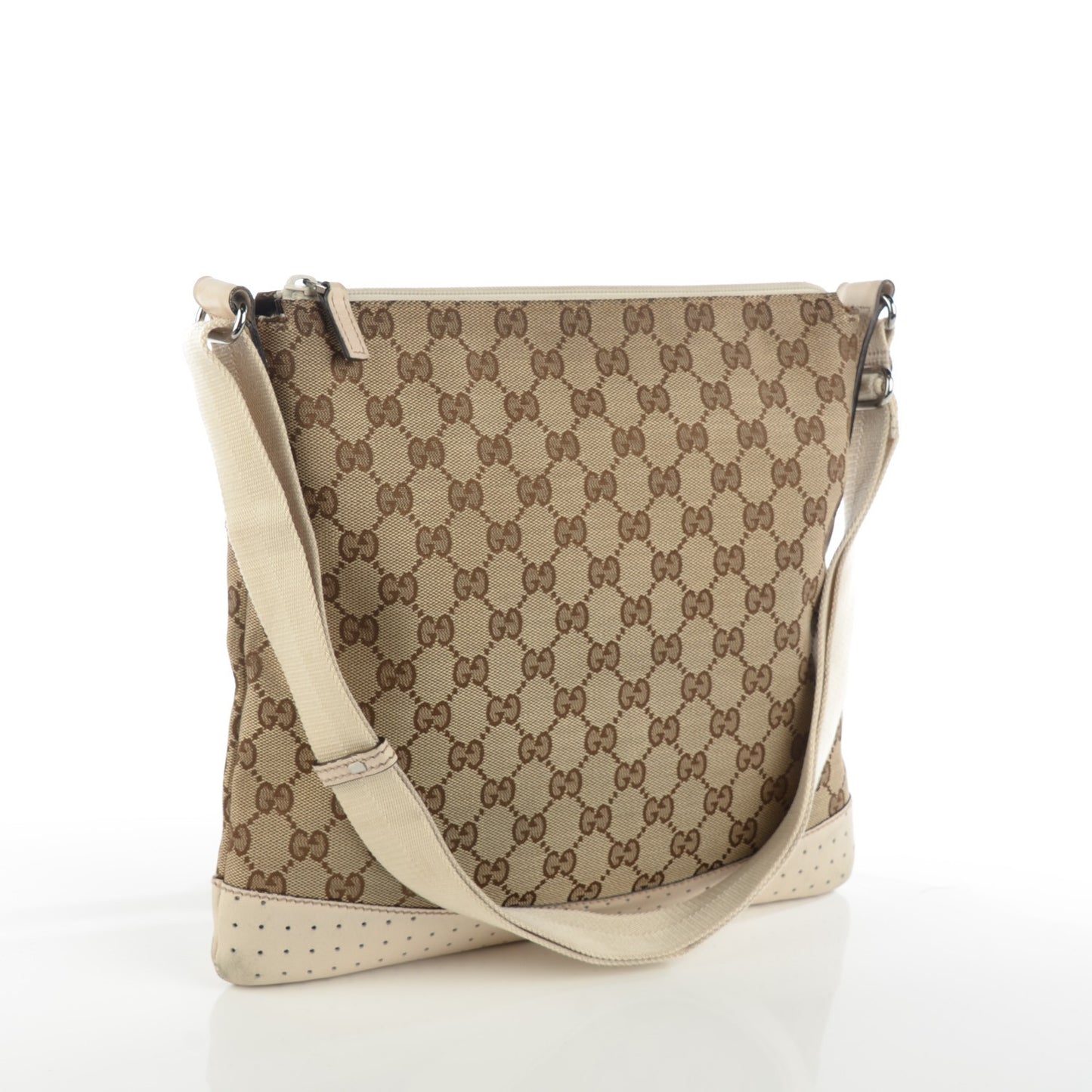 Monogram Calfskin Perforated Medium Flat Messenger Bag Off White