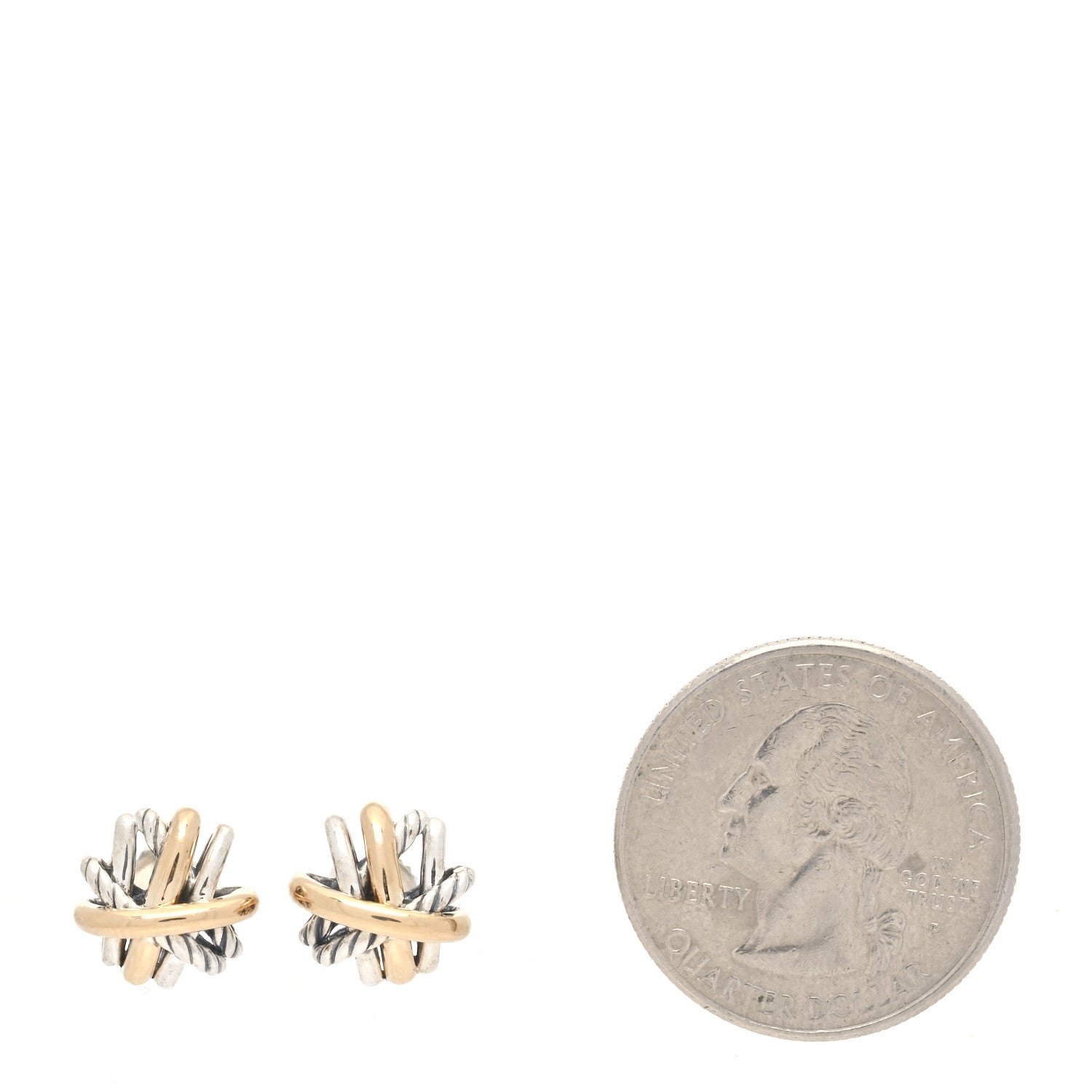 David Yurman Sterling Silver 18K Yellow Gold Crossover Stud Earrings 2 of 6