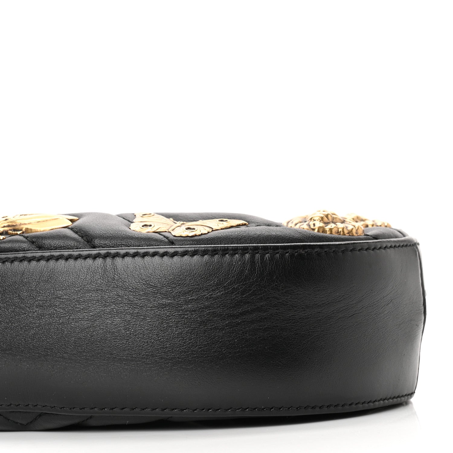 Gucci Calfskin Matelasse Animal Studs GG Marmont Belt Bag 85 34 Black 9 of 13