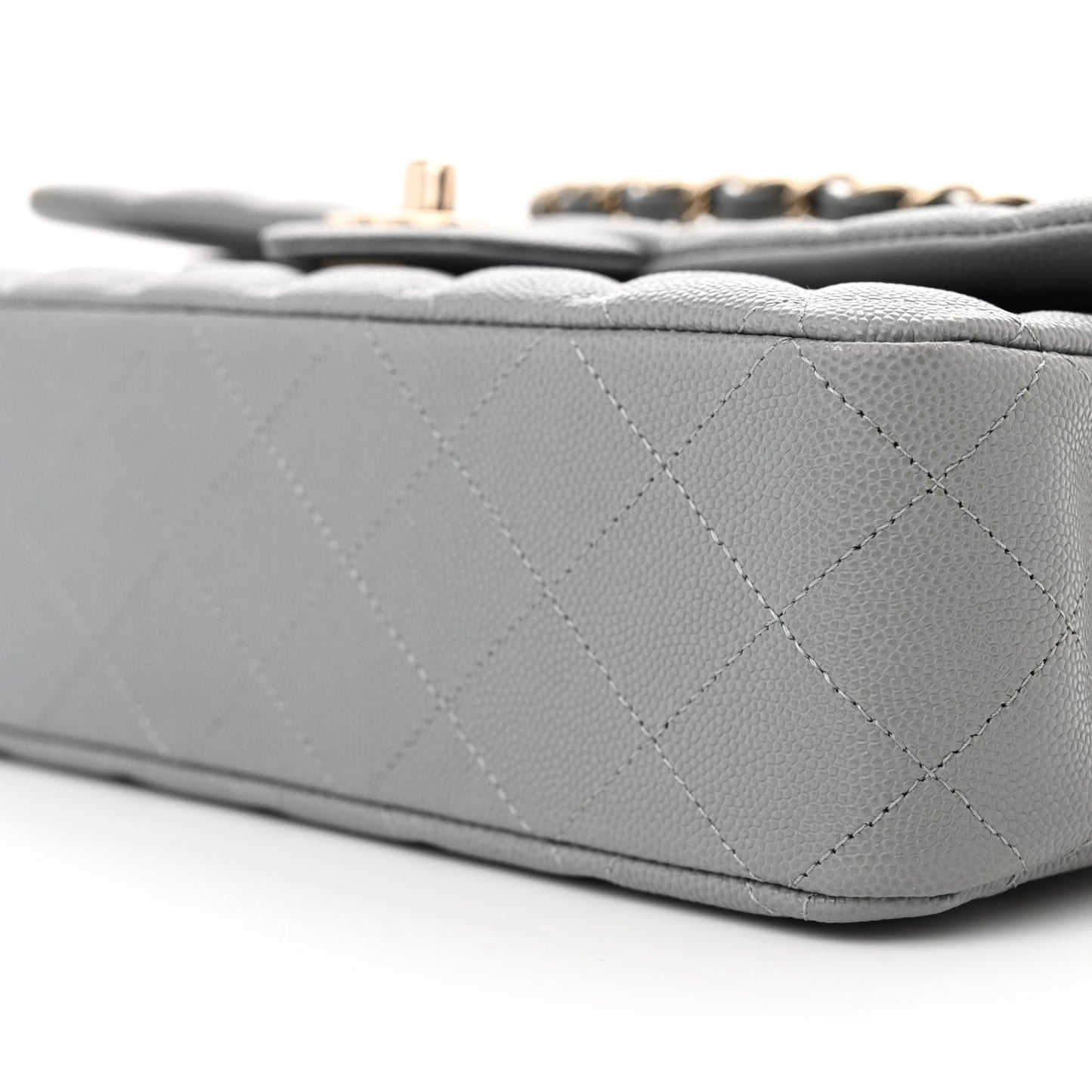Caviar Quilted Medium Double Flap Grey