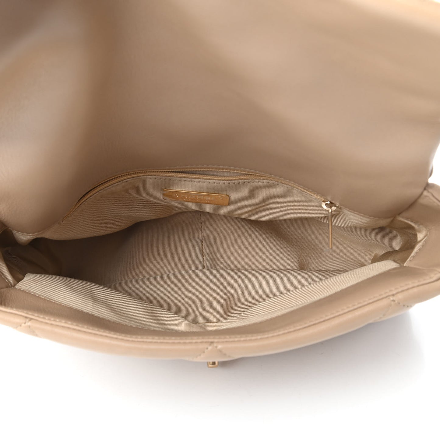 Lambskin Quilted Large Chanel 19 Flap Dark Beige