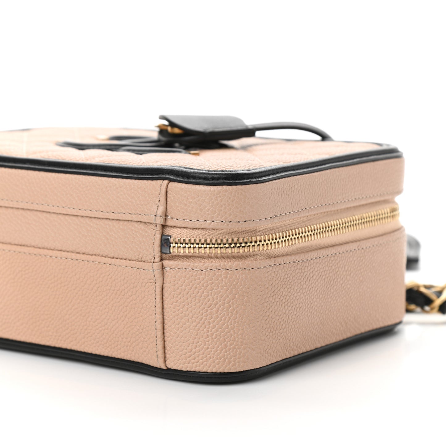 Caviar Quilted Medium CC Filigree Vanity Case Beige Black
